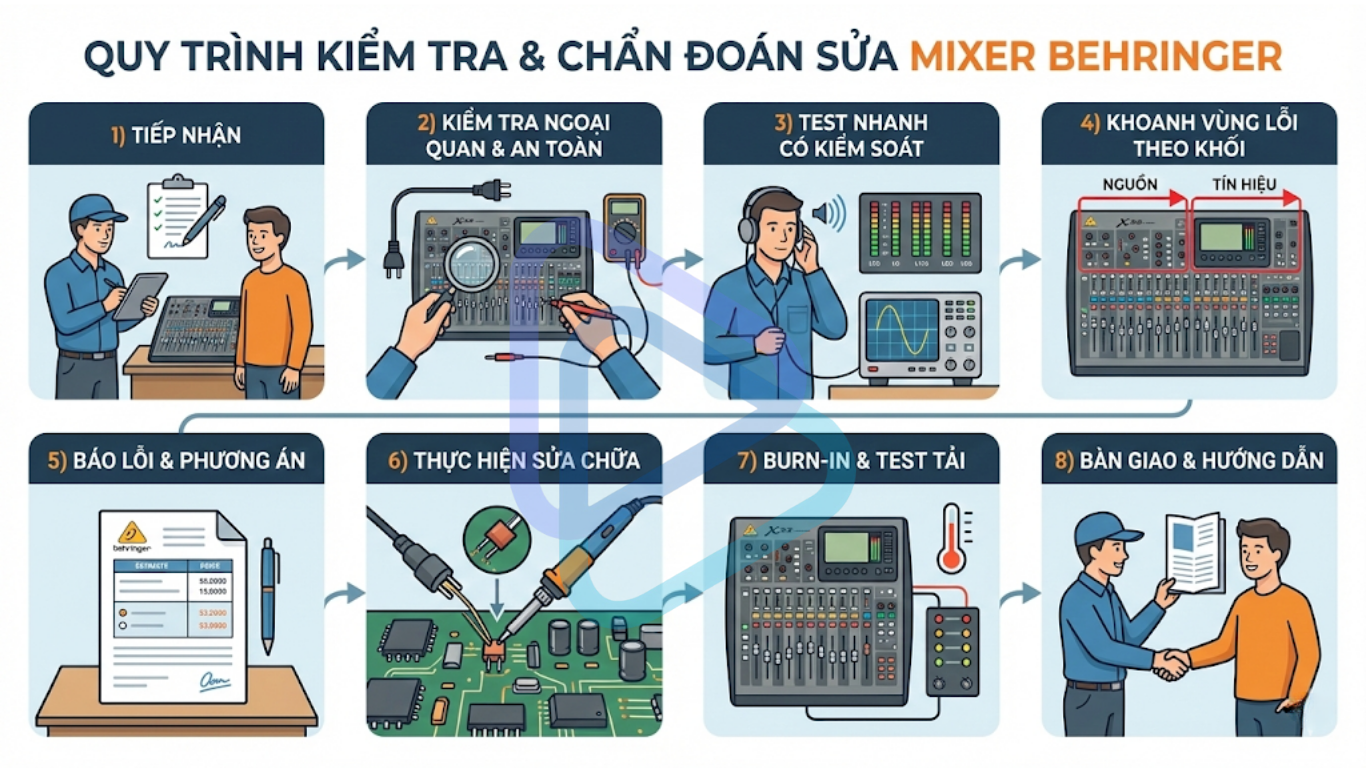 Sửa Mixer Behringer – Các Bệnh Phổ Biến & Linh Kiện Thay Thế