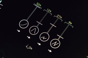 Hiểu Thông Số Loa: Công Suất, Trở Kháng, Độ Nhạy - Conceptual display of futuristic user interface with percentages and symbols.